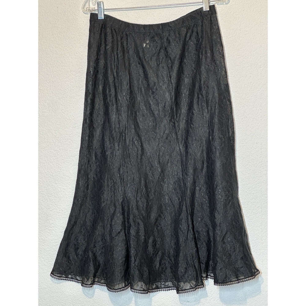 Vtg‎ 70s Slip Skirt Midi Black Mesh Lace Sz L/7  30x30 Fairy Whimsigoth Grunge